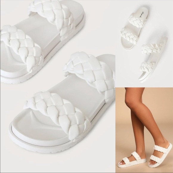 NEW White Braided Double Straps Slip On Platform Slides Slipper Sandals Shoes - Picture 13 of 13